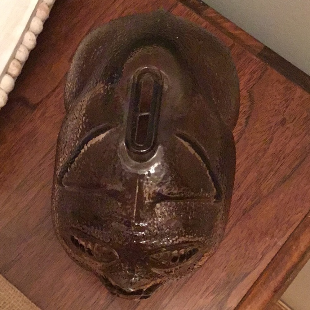 VINTAGE gray/brown colored textured glass piggy bank - Picture 4 of 13